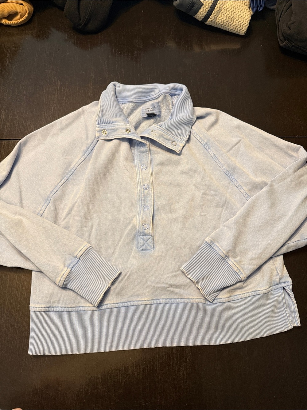 American Eagle Outfitters Light Blue Snap Cowl Pullover Sweater